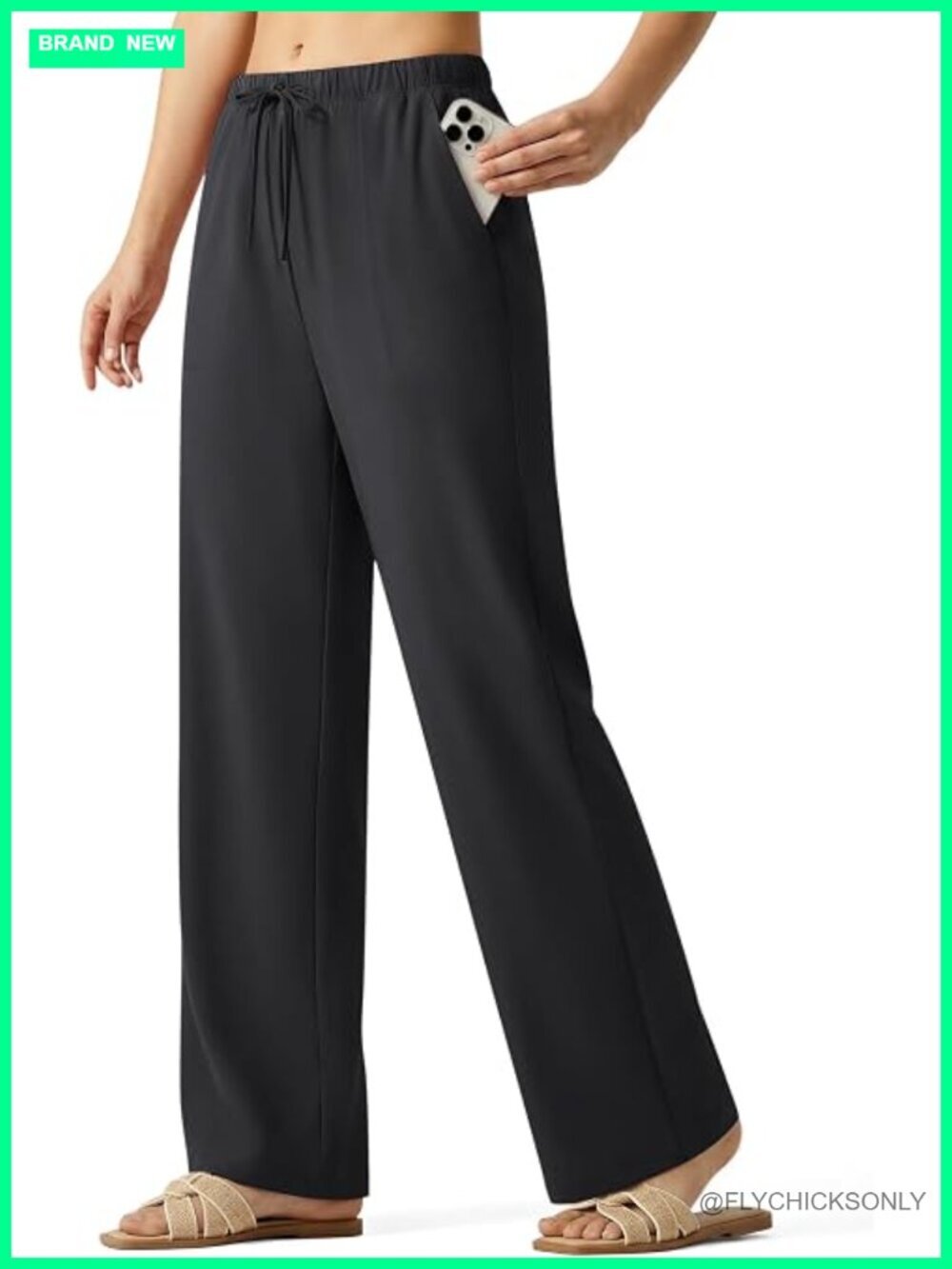 Lightweight Flowy Wide Leg Pants with Pockets Drawstring Elastic Waist Travel